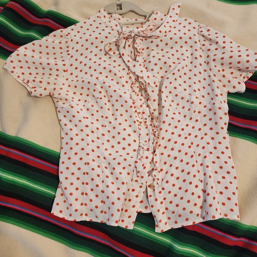 Vintage Polka Dot Ruffle Blouse